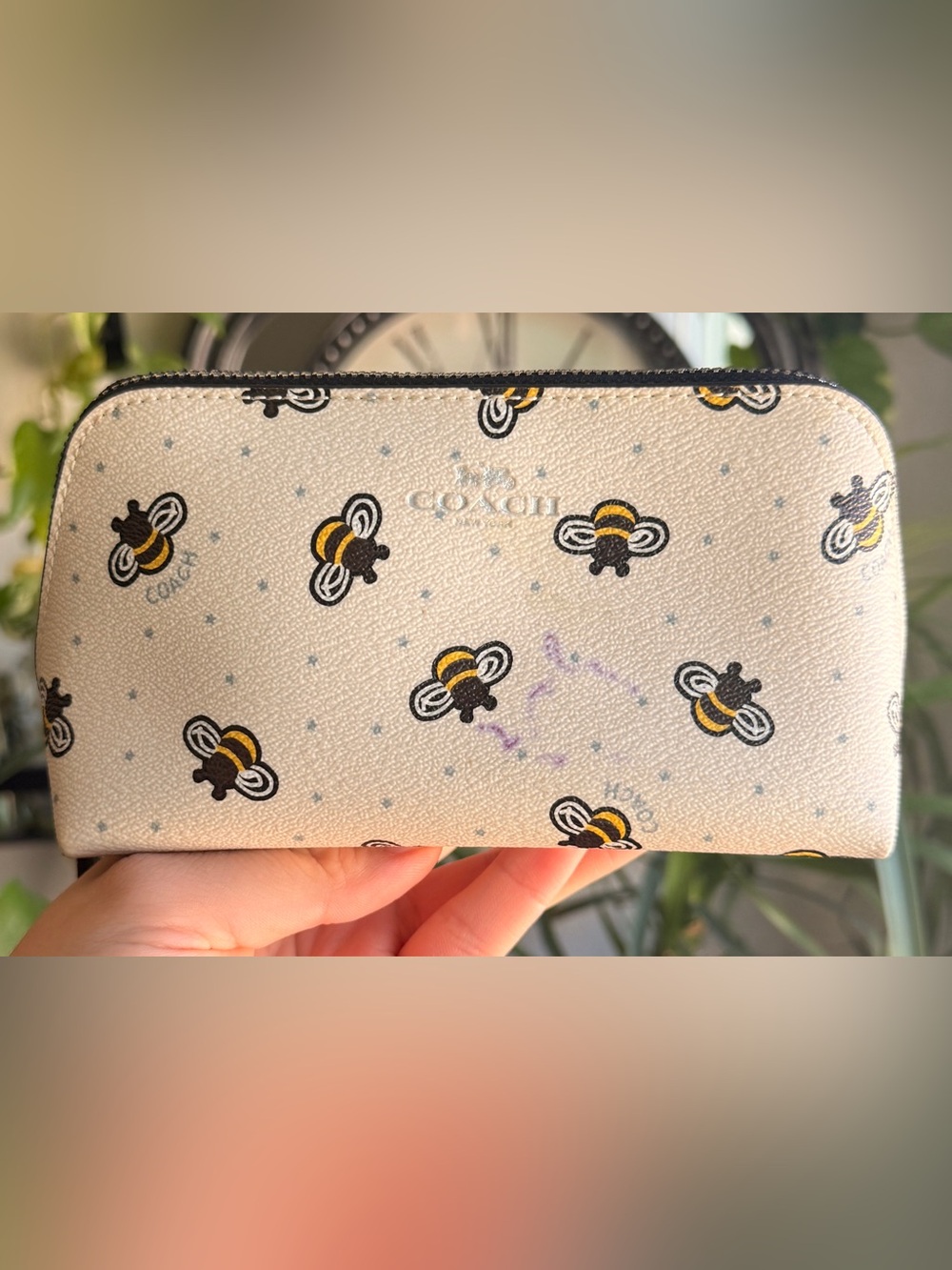 Coach Beige Bee Print Cosmetic Zip Pouch